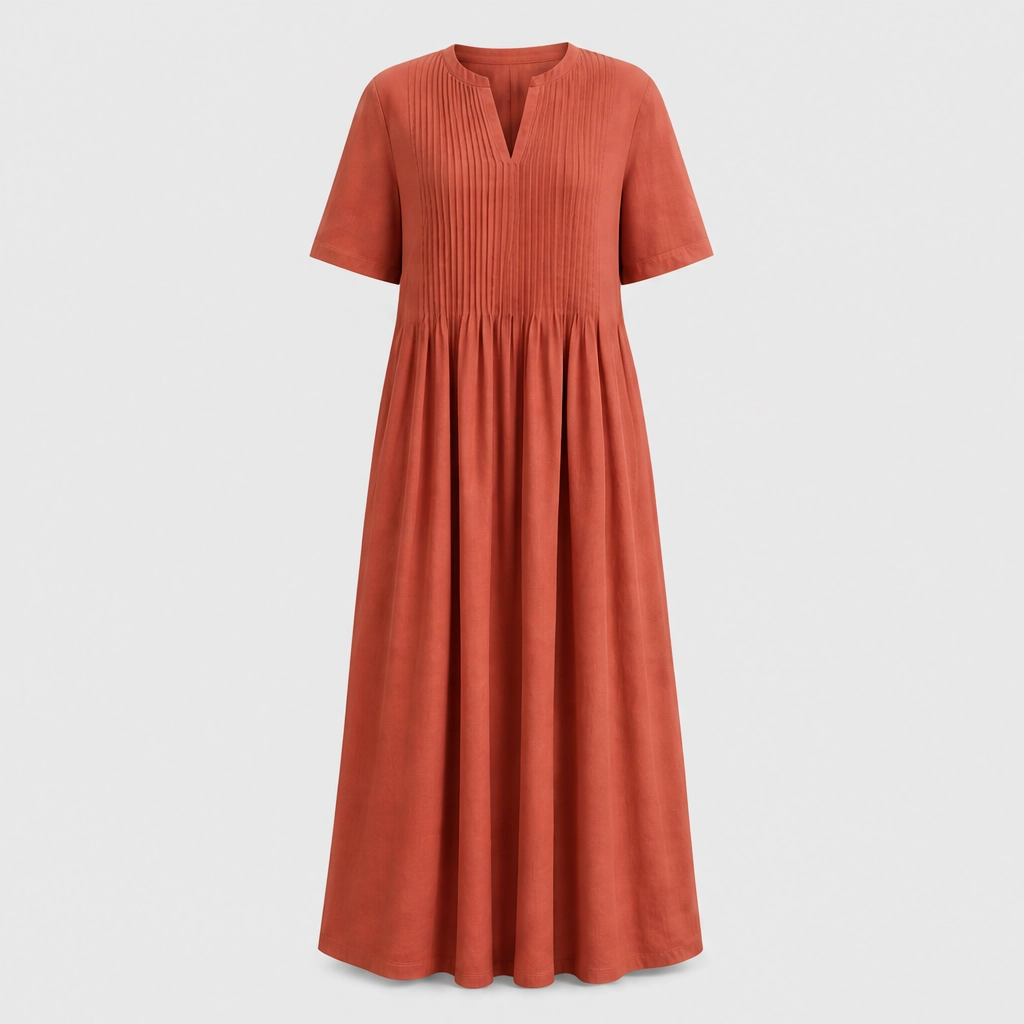 Lindelle™ – Pleated V-Neck Flowy Maxi Dress with Pockets + 50% OFF