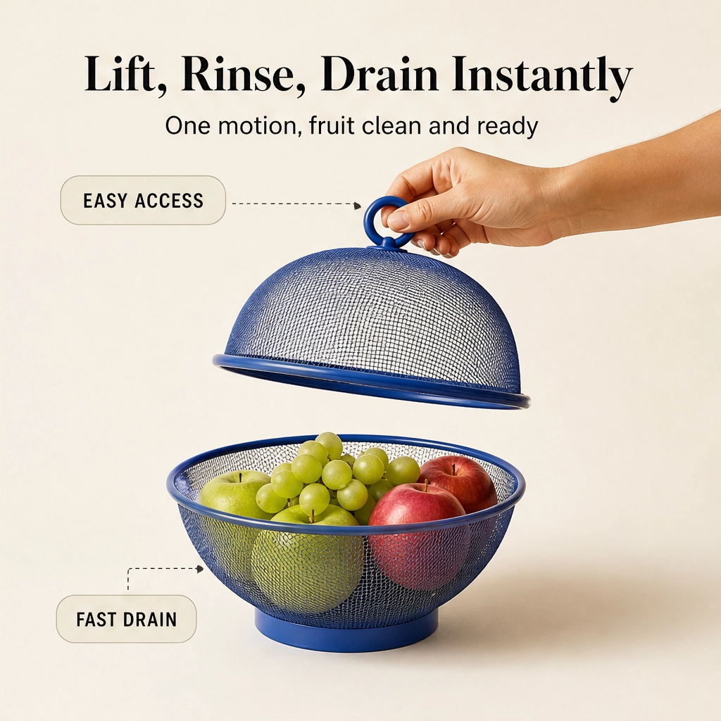Larder™ – Breathable Mesh Fruit Basket with Dome Lid &amp; Built-In Colander + 50% OFF