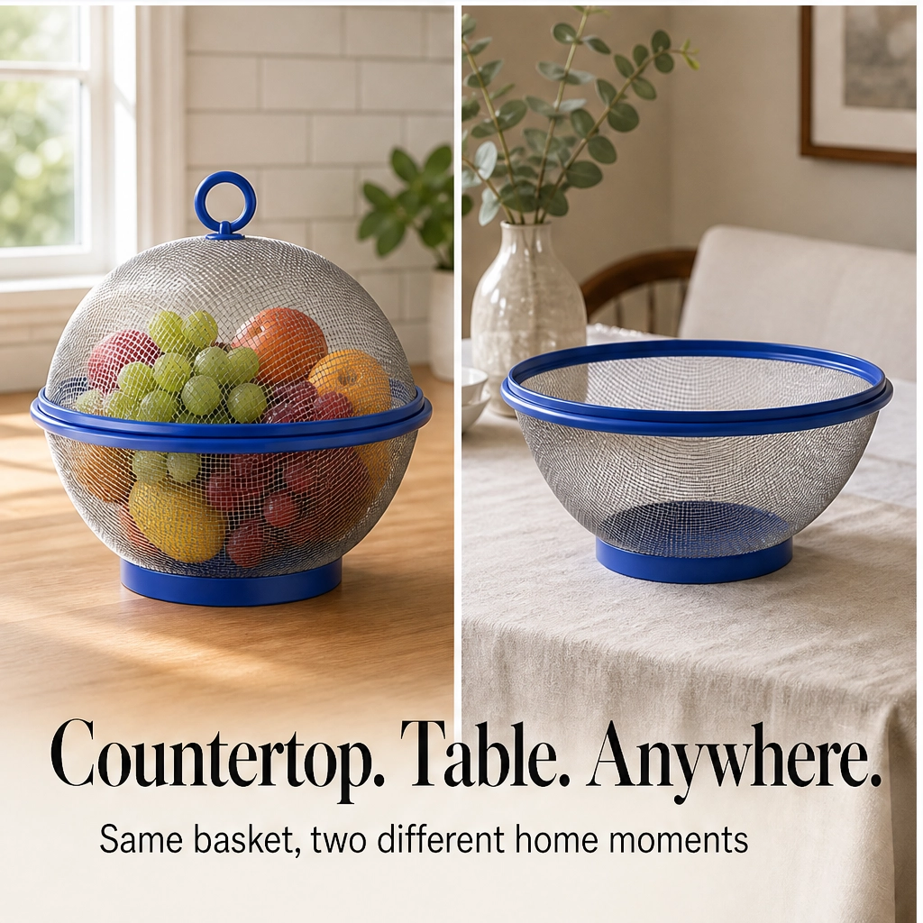 Larder™ – Breathable Mesh Fruit Basket with Dome Lid &amp; Built-In Colander + 50% OFF