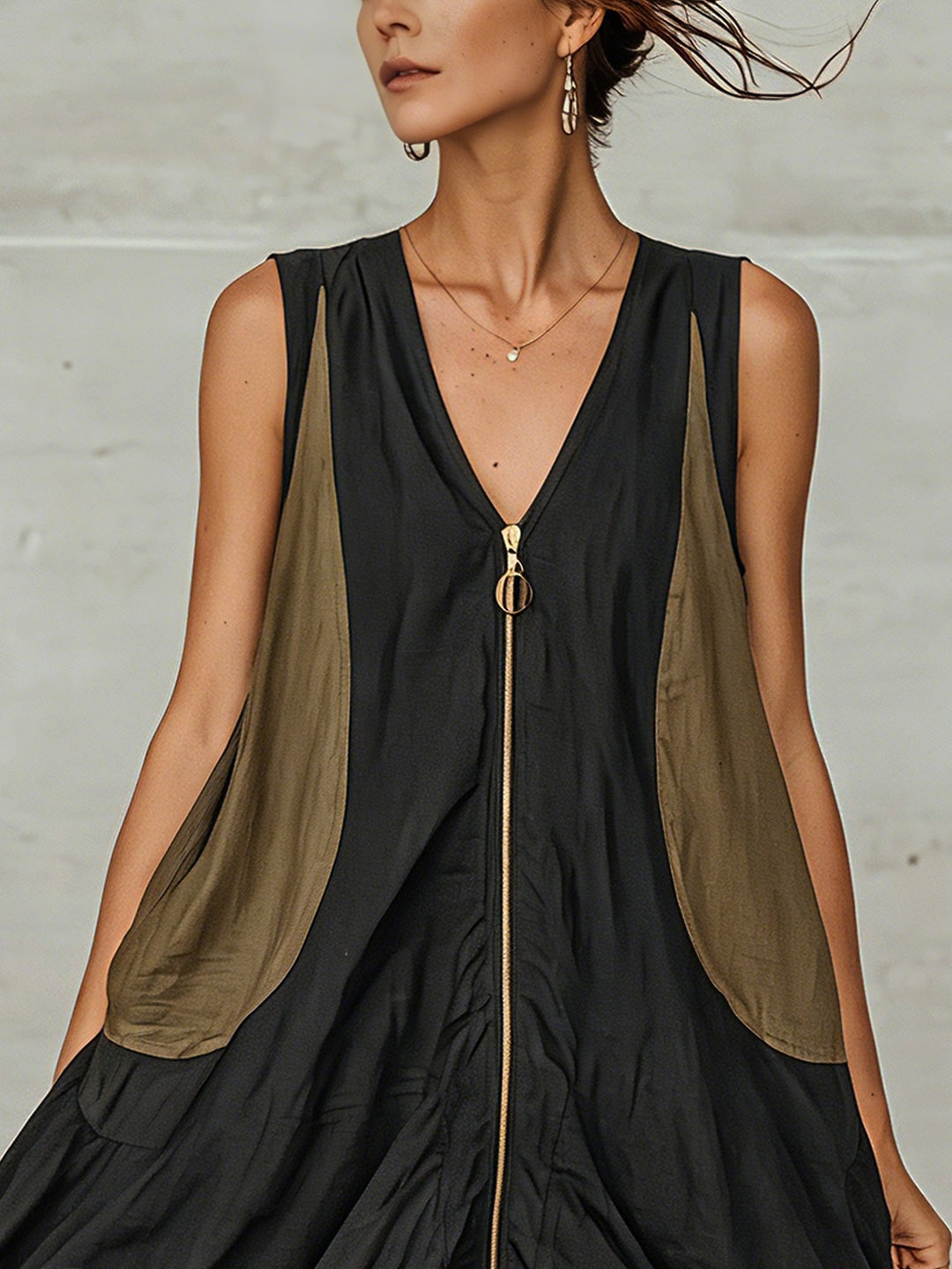 Mirelle – Color-Block Zip-Front Tulip Mini Dress with Lace Hem + 50% OFF