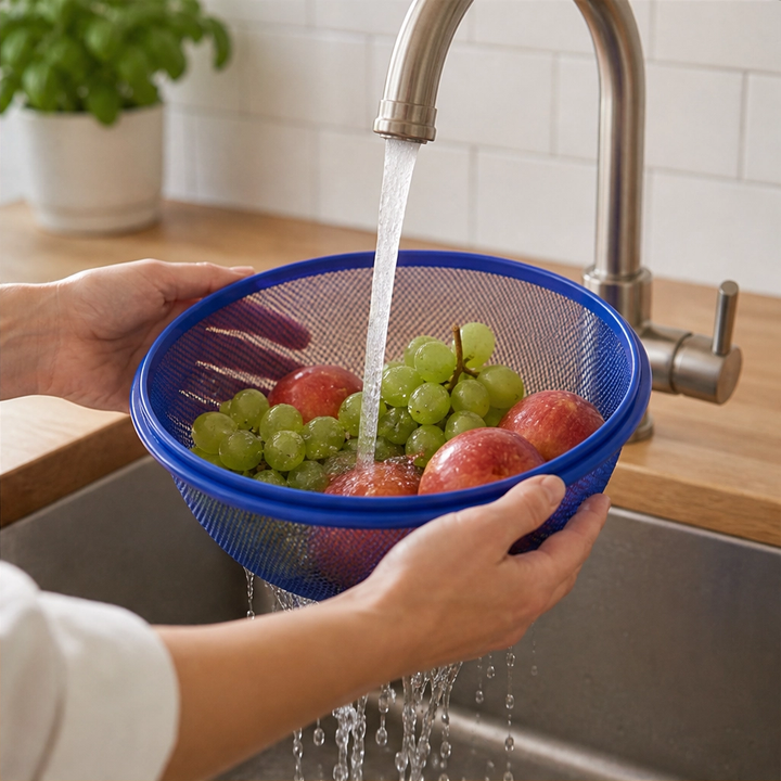 Larder™ – Breathable Mesh Fruit Basket with Dome Lid &amp; Built-In Colander + 50% OFF