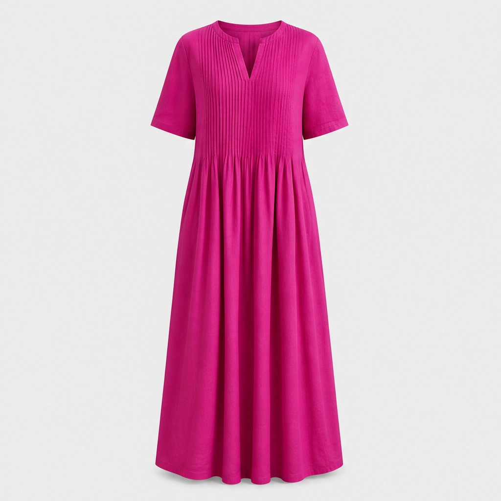 Lindelle™ – Pleated V-Neck Flowy Maxi Dress with Pockets + 50% OFF