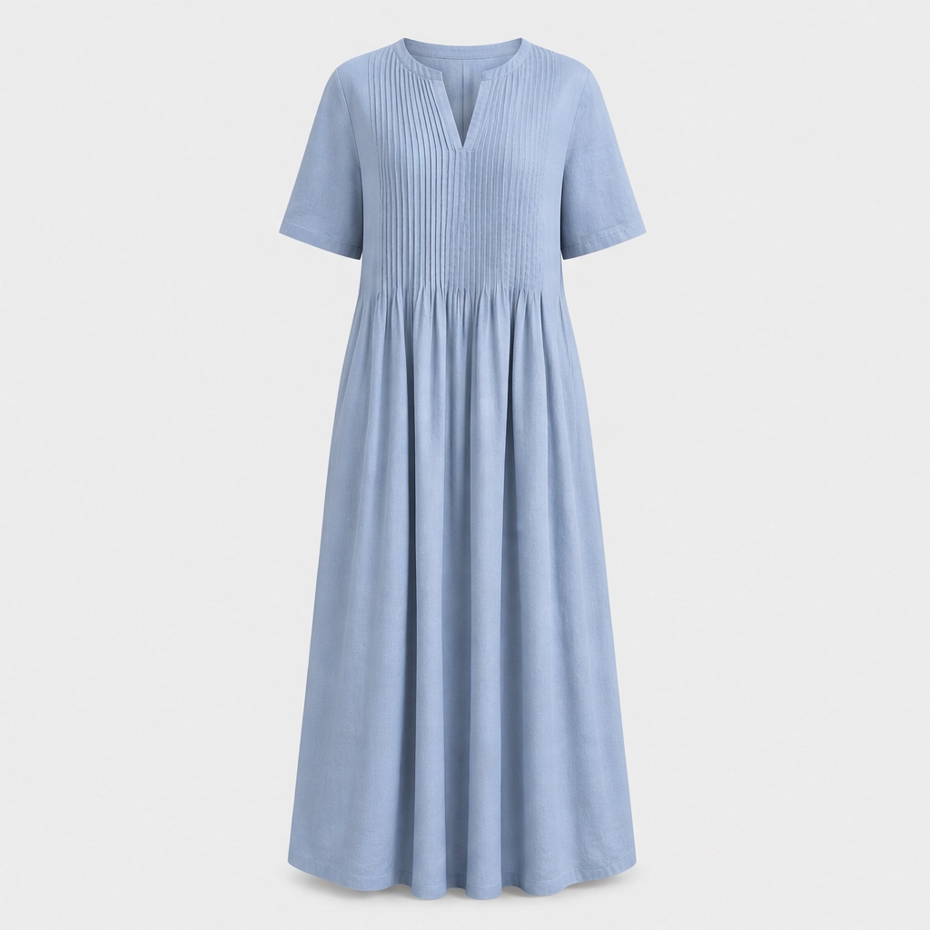 Lindelle™ – Pleated V-Neck Flowy Maxi Dress with Pockets + 50% OFF