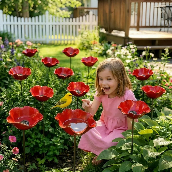Briarcroft™ – Handcrafted Metal Poppy Garden Stake with Bird Bath Bowl + 50% OFF