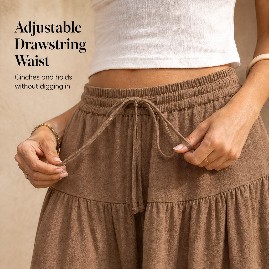 Swayla – High-Waist Drawstring Tiered Skort with Built-In Shorts &amp; Pockets + 50% OFF