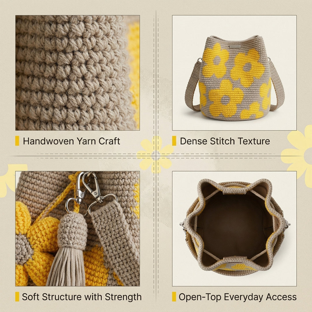 Marigold Lane™ – Handmade Crochet Flower Tote with 3D Floral Appliqués &amp; Tassel Charm + 50% OFF