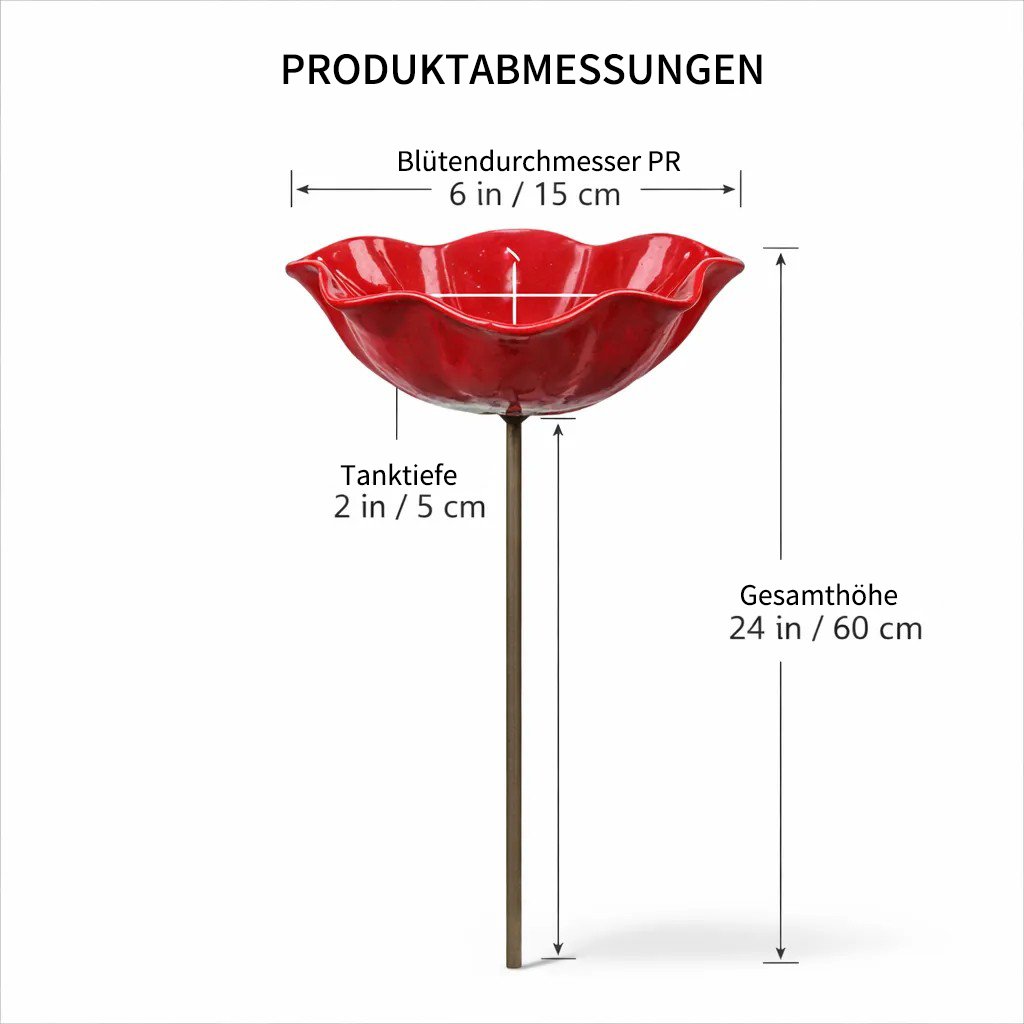 Briarcroft™ – Handcrafted Metal Poppy Garden Stake with Bird Bath Bowl + 50% OFF
