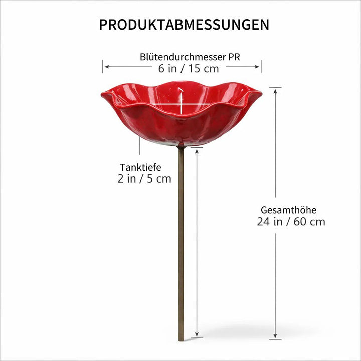 Briarcroft™ – Handcrafted Metal Poppy Garden Stake with Bird Bath Bowl + 50% OFF