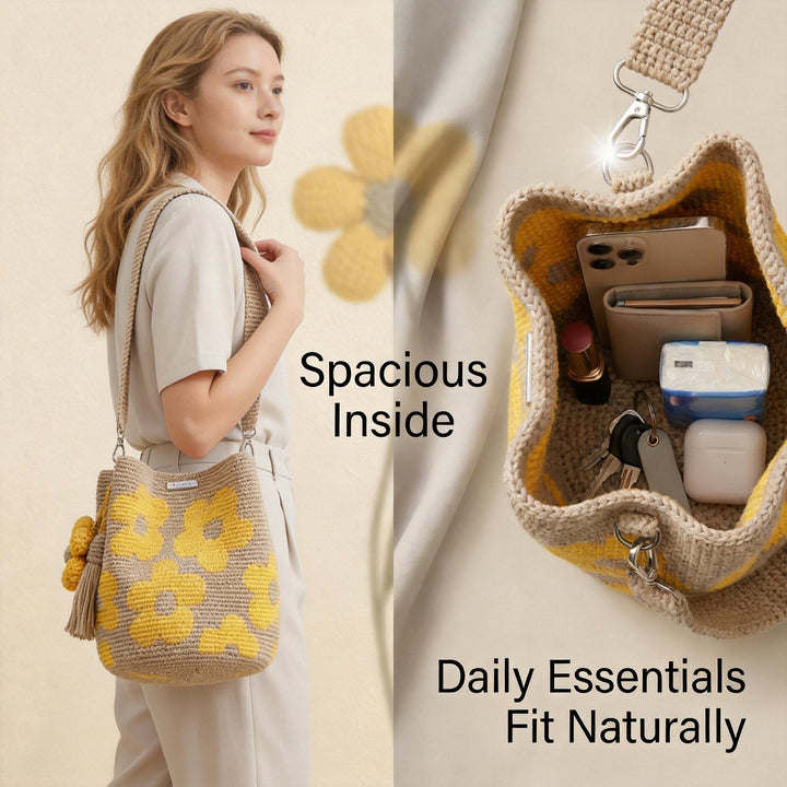 Marigold Lane™ – Handmade Crochet Flower Tote with 3D Floral Appliqués &amp; Tassel Charm + 50% OFF