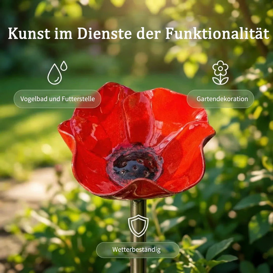 Briarcroft™ – Handcrafted Metal Poppy Garden Stake with Bird Bath Bowl + 50% OFF