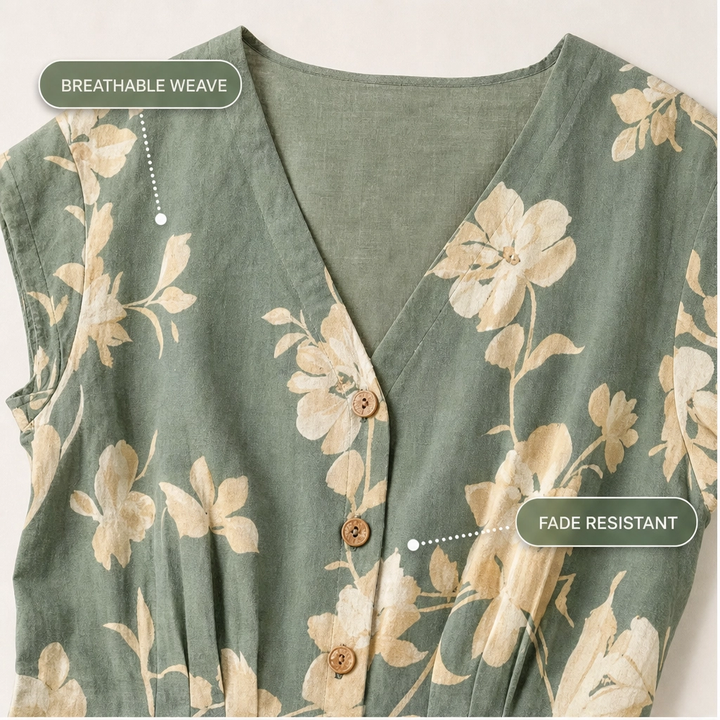 Verbena™ – Floral V-Neck Button-Down Pleated Midi Dress + 50% OFF