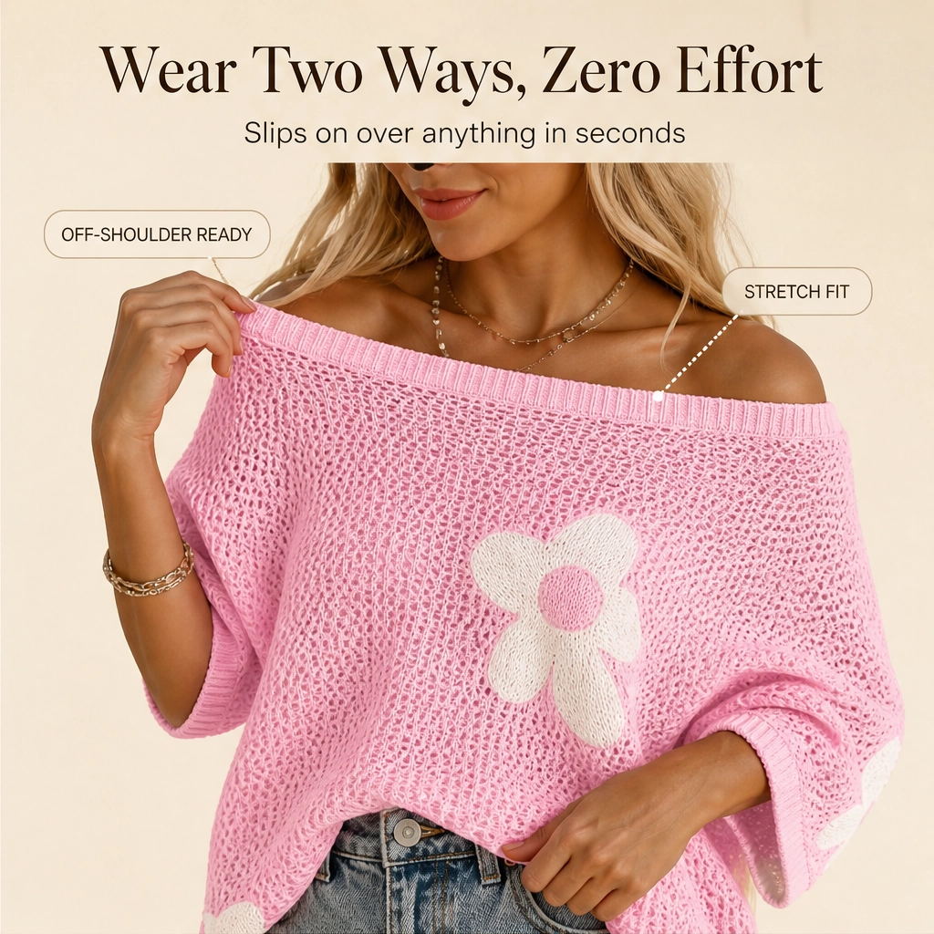 Sundael™ – Oversized Floral Crochet Knit Top + 50% OFF