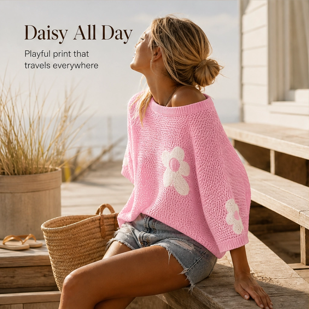 Sundael™ – Oversized Floral Crochet Knit Top + 50% OFF
