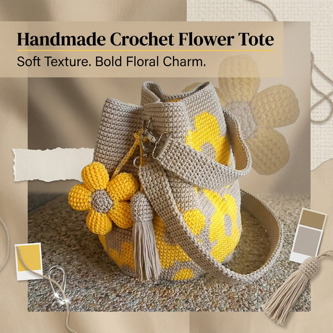 Marigold Lane™ – Handmade Crochet Flower Tote with 3D Floral Appliqués &amp; Tassel Charm + 50% OFF