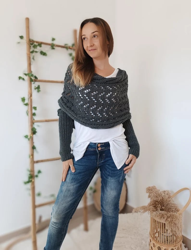 The AuraKnit Cable Wrap – Versatile Knitted Shrug for Women + 50% OFF