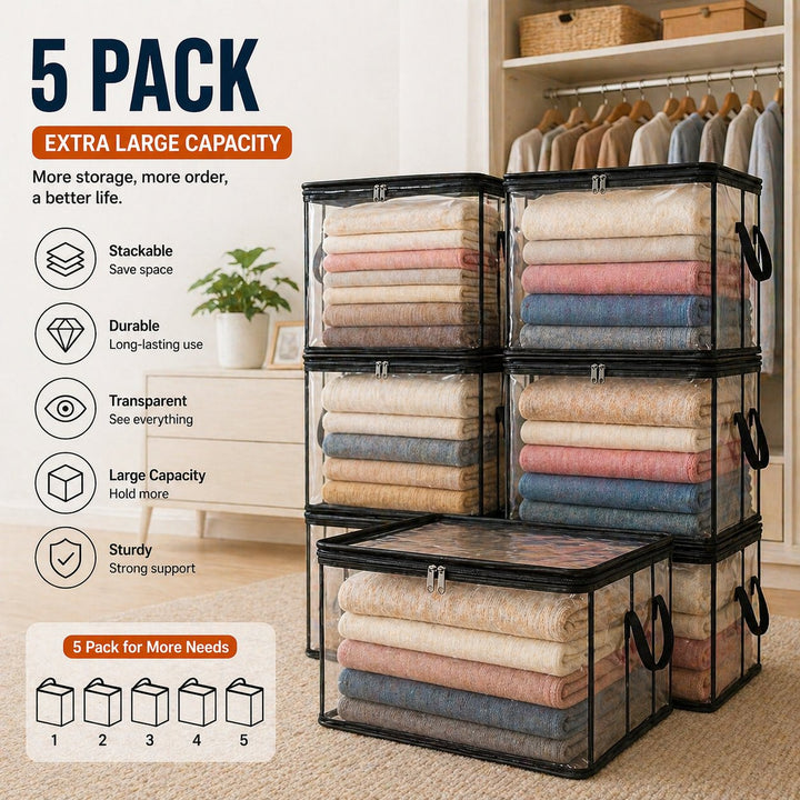 ClearNest™ – Heavy-Duty Clear Stackable Storage Bag for Clothes &amp; Moving + 50% OFF