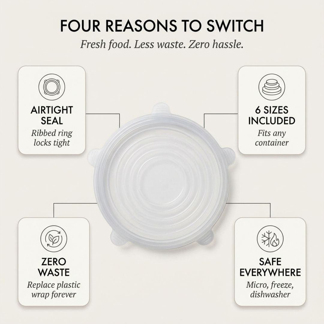 FreshLock™ – Airtight Stretch Silicone Food Cover Lids Set (6 Sizes, BPA-Free) + 50% OFF