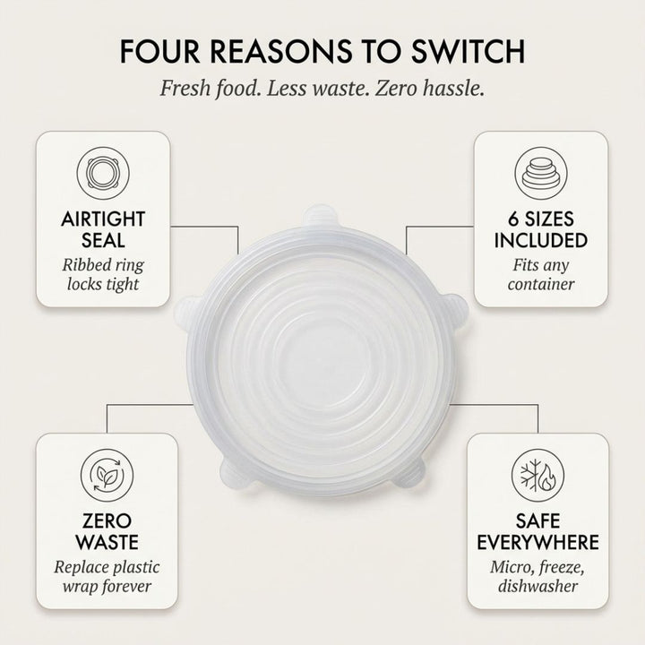 FreshLock™ – Airtight Stretch Silicone Food Cover Lids Set (6 Sizes, BPA-Free) + 50% OFF