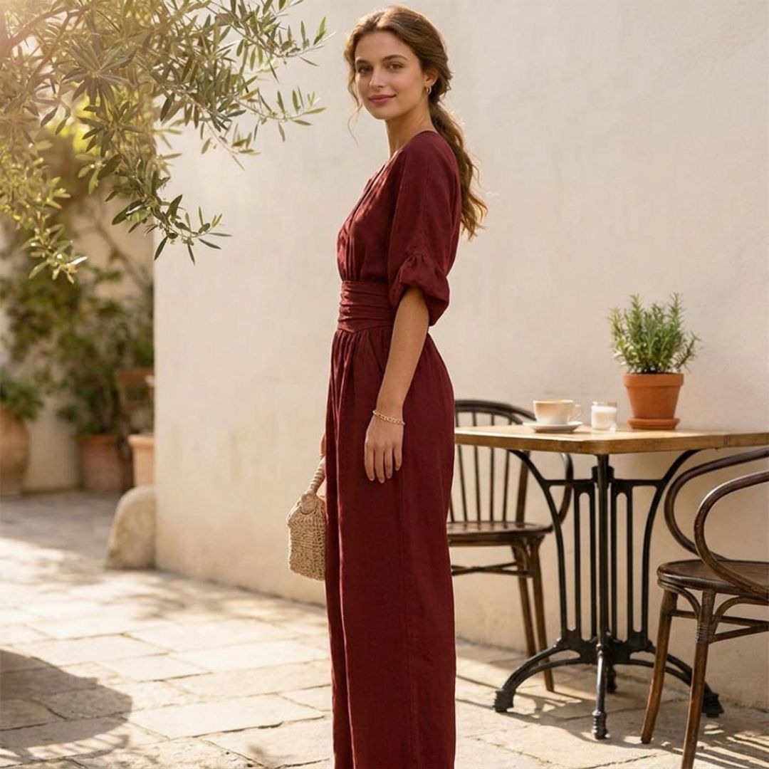 Solelle™ – Elegant V-Neck Wide-Leg Jumpsuit + 50% OFF