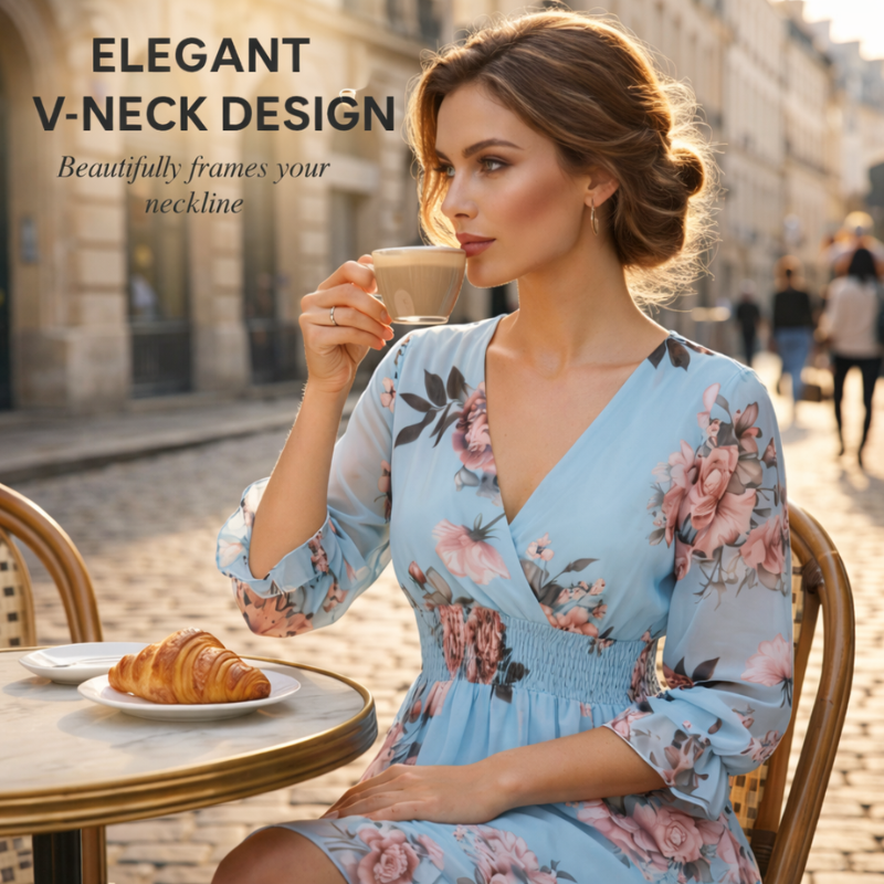 Florette™ – Floral V-Neck Shirred Waist Women&