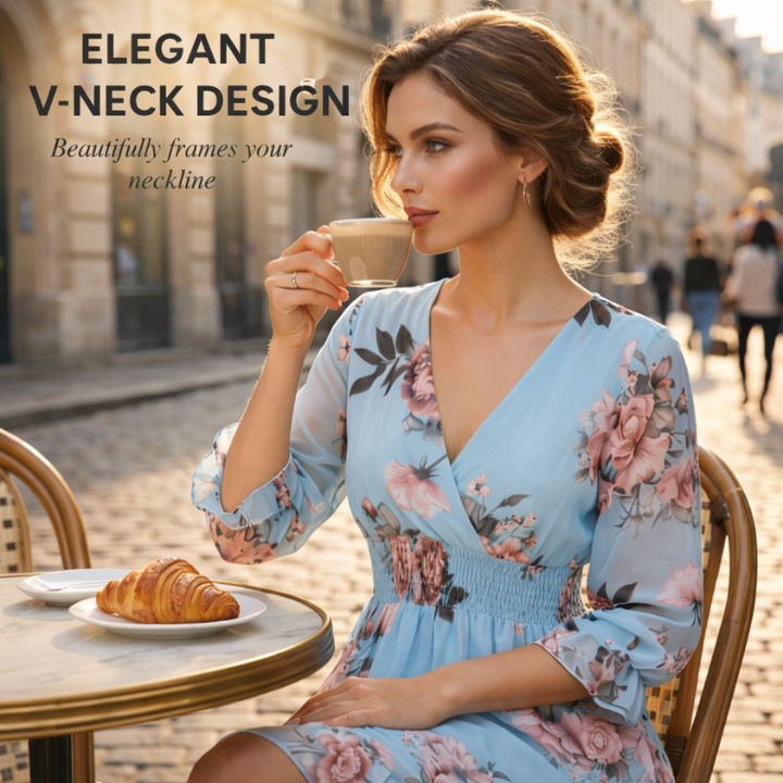 Florette™ – Floral V-Neck Shirred Waist Women&