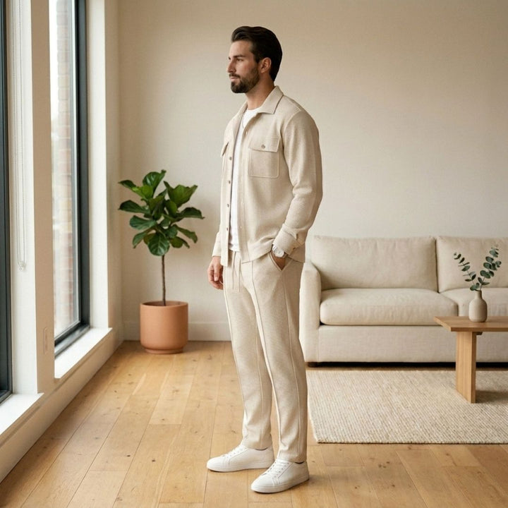 Harlow™ – Waffle-Knit Shirt Jacket &amp; Straight-Leg Pants 2-Piece Set for Men + 50% OFF
