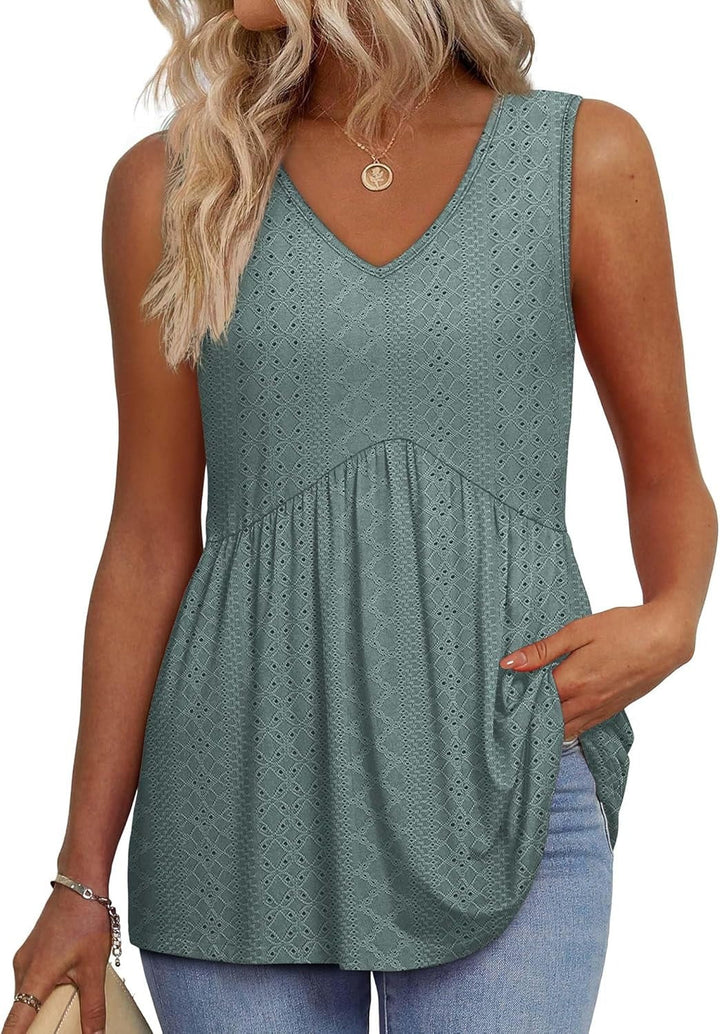 Brisella™ – Flowy V-Neck Peplum Sleeveless Summer Tank Top + 50% OFF