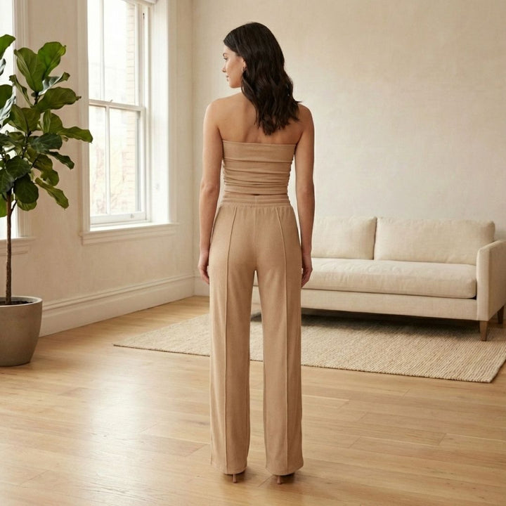 Riveaux™ – Ribbed Strapless Crop Top &amp; Wide-Leg Pants Matching Set + 50% OFF