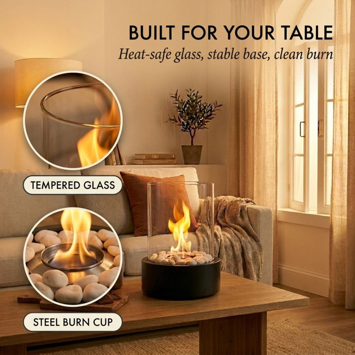 Emberly™ – Smokeless Glass Tabletop Fire Pit for Indoor &amp; Outdoor Ambiance + 50% OFF