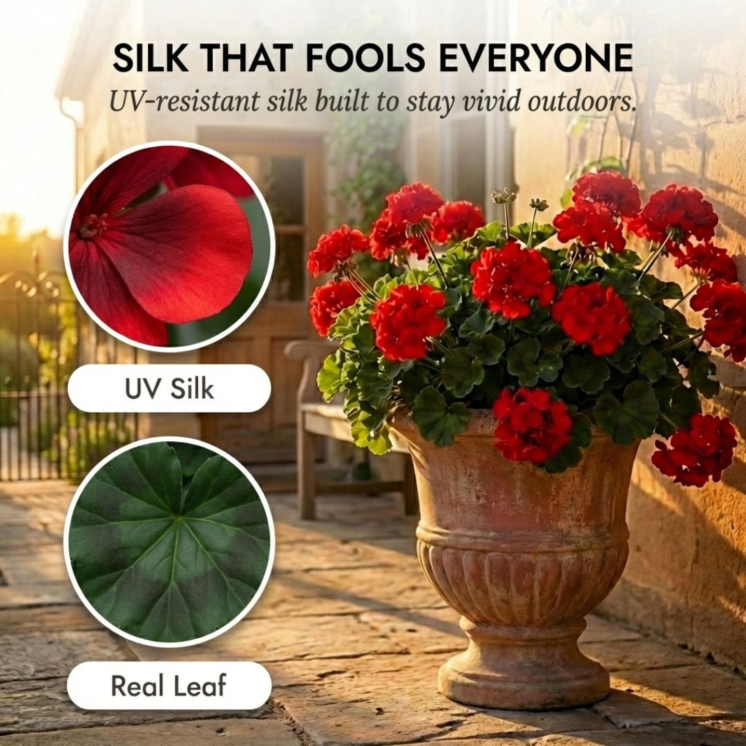 Arbora™ – UV Resistant Silk Artificial Geranium Flowers for Outdoor &amp; Indoor Decor + 50% OFF