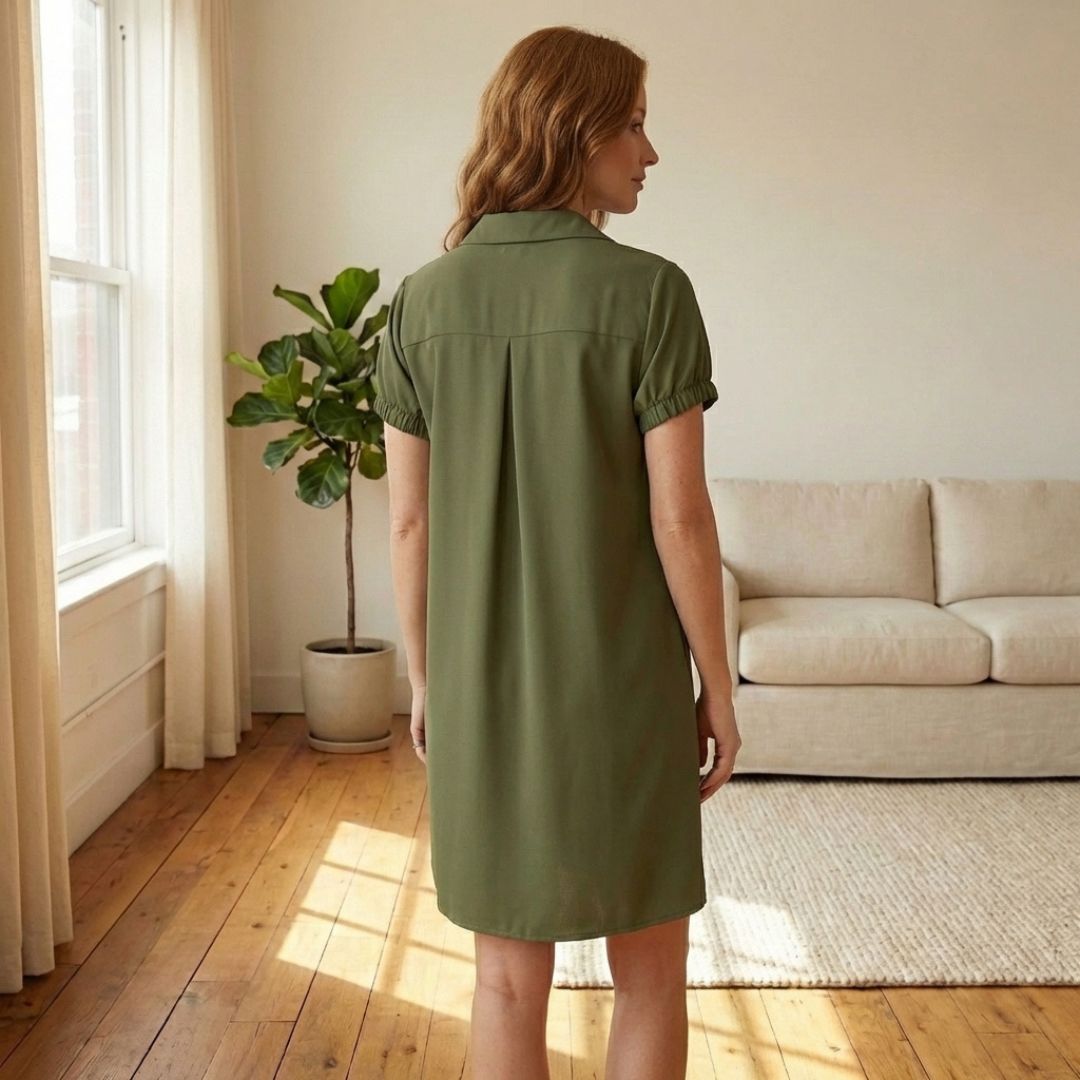 Willowbrook™ – Collared V-Neck Shirt Dress with Pockets, Ruched Sleeves, Lightweight Summer Dress for Women + 50% OFF