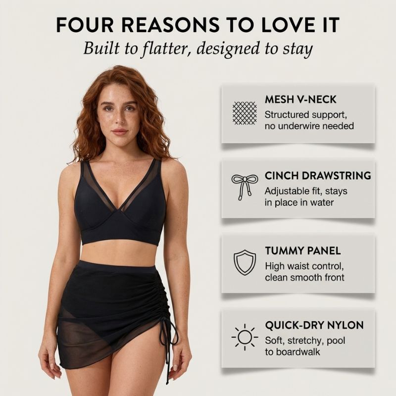 Tidra™ – Tummy Control High-Waist Skirt Bikini Set with Adjustable Mesh Overlay + 50% OFF