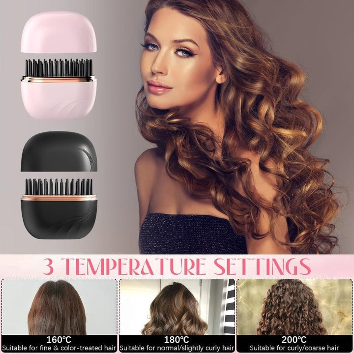 Miravel – Mini Cordless Hair Straightener Brush with 30s Fast Heat &amp; USB-C Charging + 50% OFF