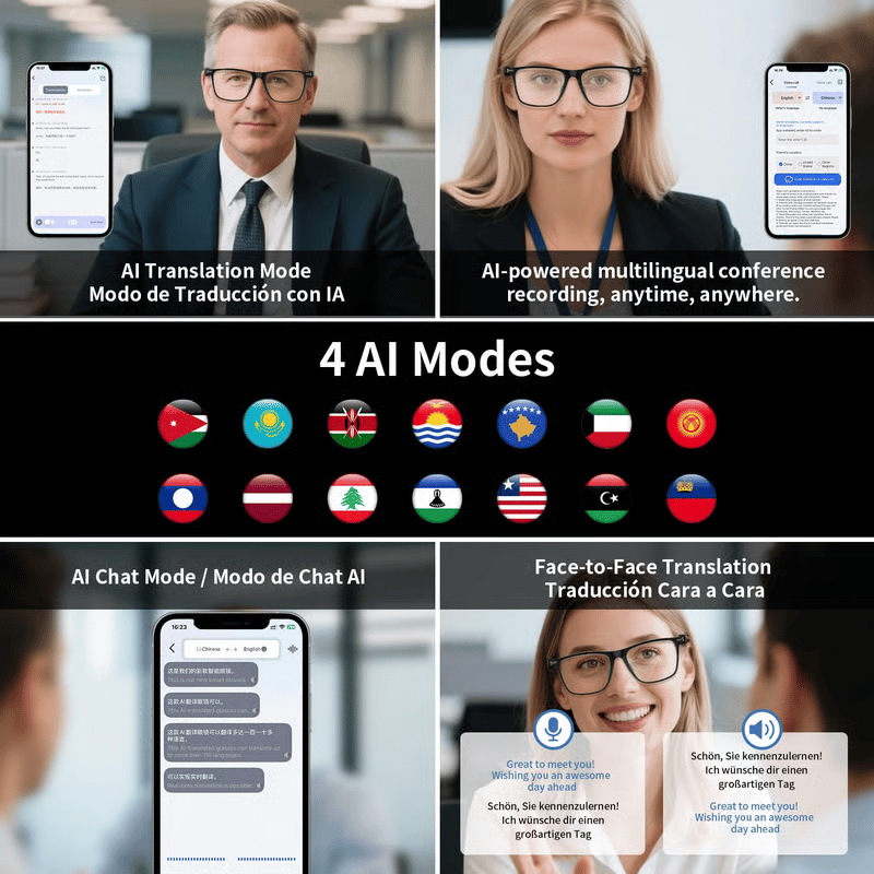 AI Interpretation Smart Glasses - Speak 160 Languages &amp; AI Chat + 50% OFF