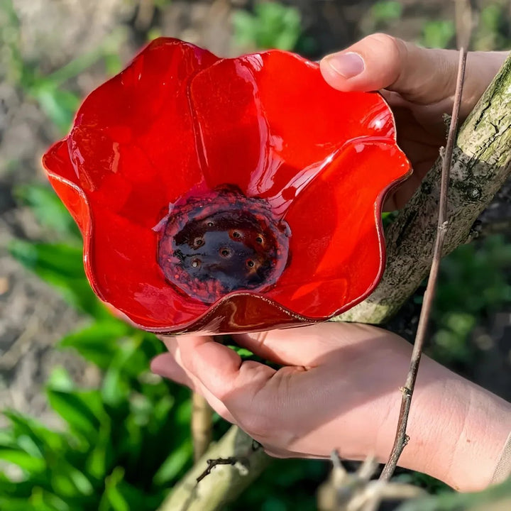 Briarcroft™ – Handcrafted Metal Poppy Garden Stake with Bird Bath Bowl + 50% OFF