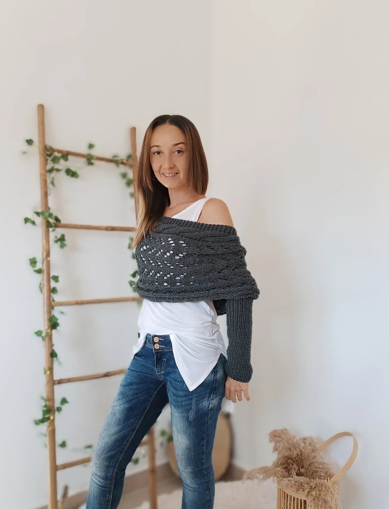 The AuraKnit Cable Wrap – Versatile Knitted Shrug for Women + 50% OFF