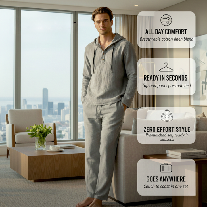 Flaxen™ – Soft Linen-Cotton Hoodie &amp; Pants Men&