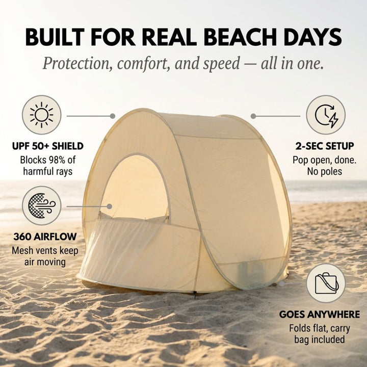 Shorecove™ – Pop-Up Beach Tent with UPF 50+ Sun Protection &amp; 360° Airflow + 50% OFF