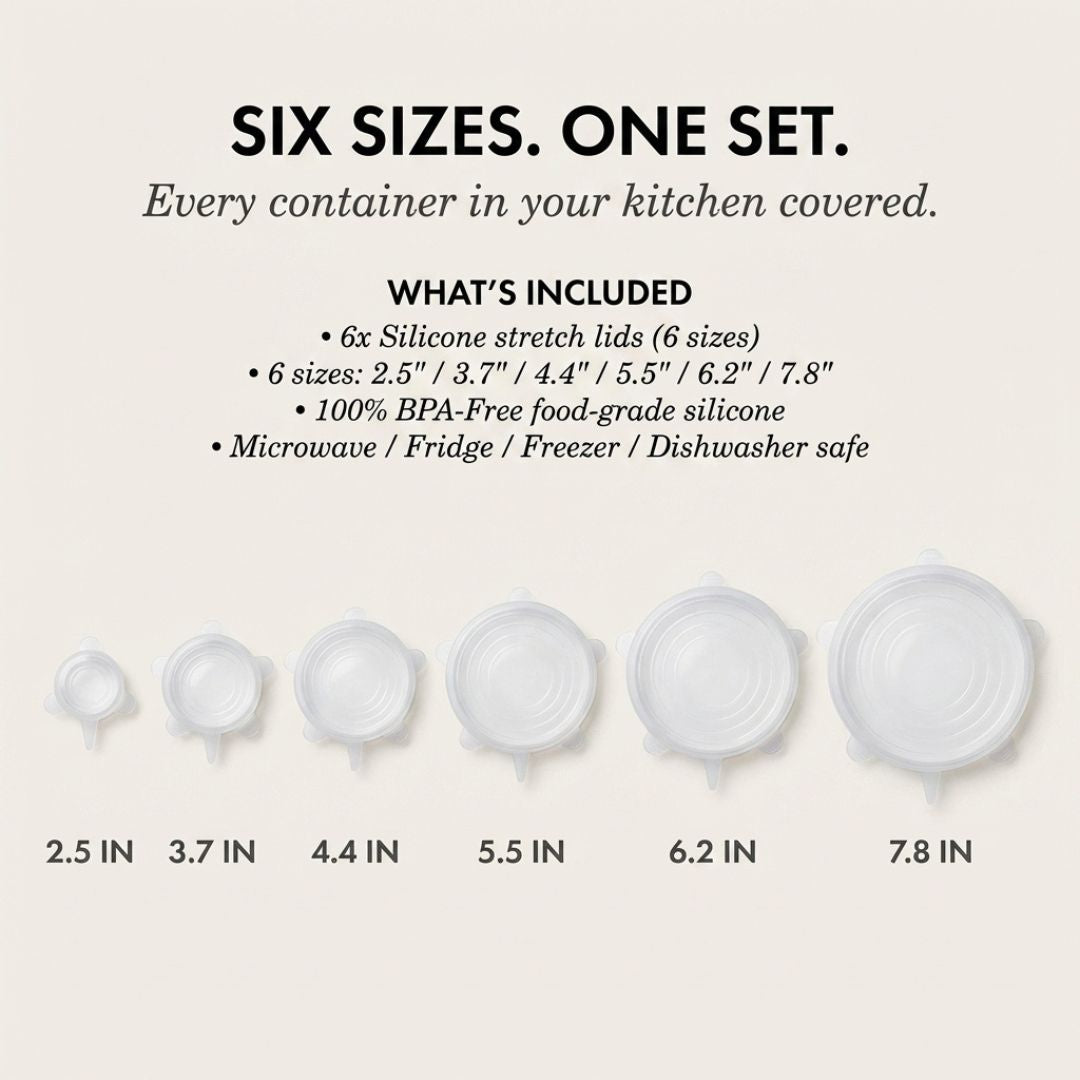 FreshLock™ – Airtight Stretch Silicone Food Cover Lids Set (6 Sizes, BPA-Free) + 50% OFF