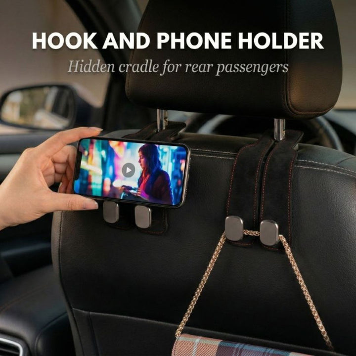 Anchor™ – Leather Car Headrest Hooks with Double Grip (Holds 30 lb) + 50% OFF