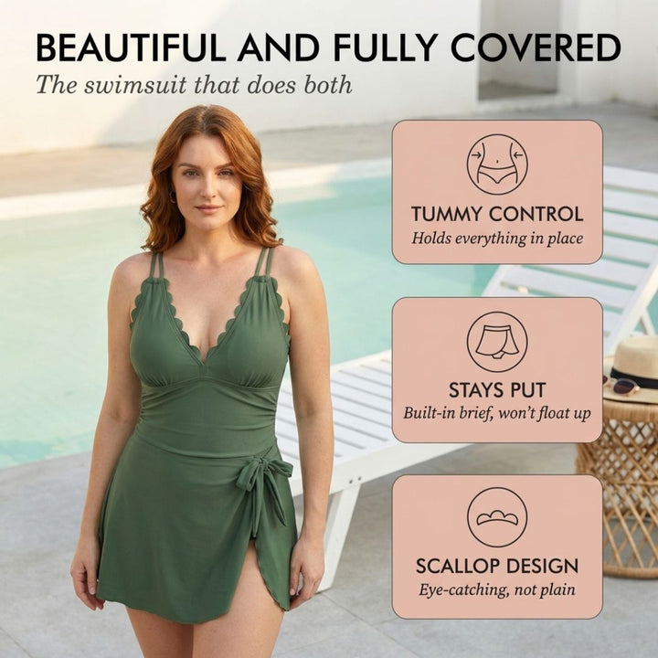 Scalla™ – Scalloped Tummy Control Tie Knot One Piece Swimsuit + 50% OFF