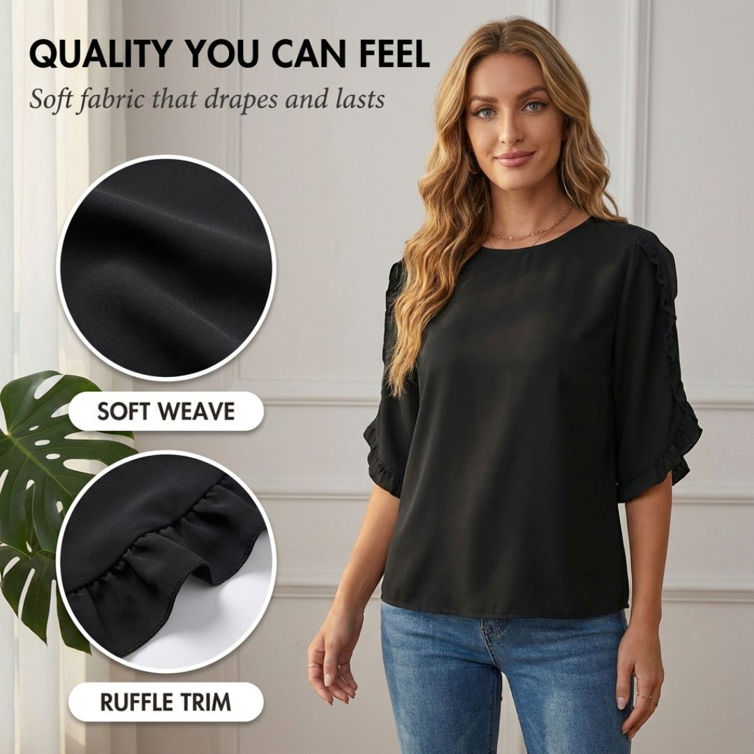 Fleurette™ – Ruffle Sleeve 3/4 Blouse for Women | Relaxed Fit | + 50% OFF