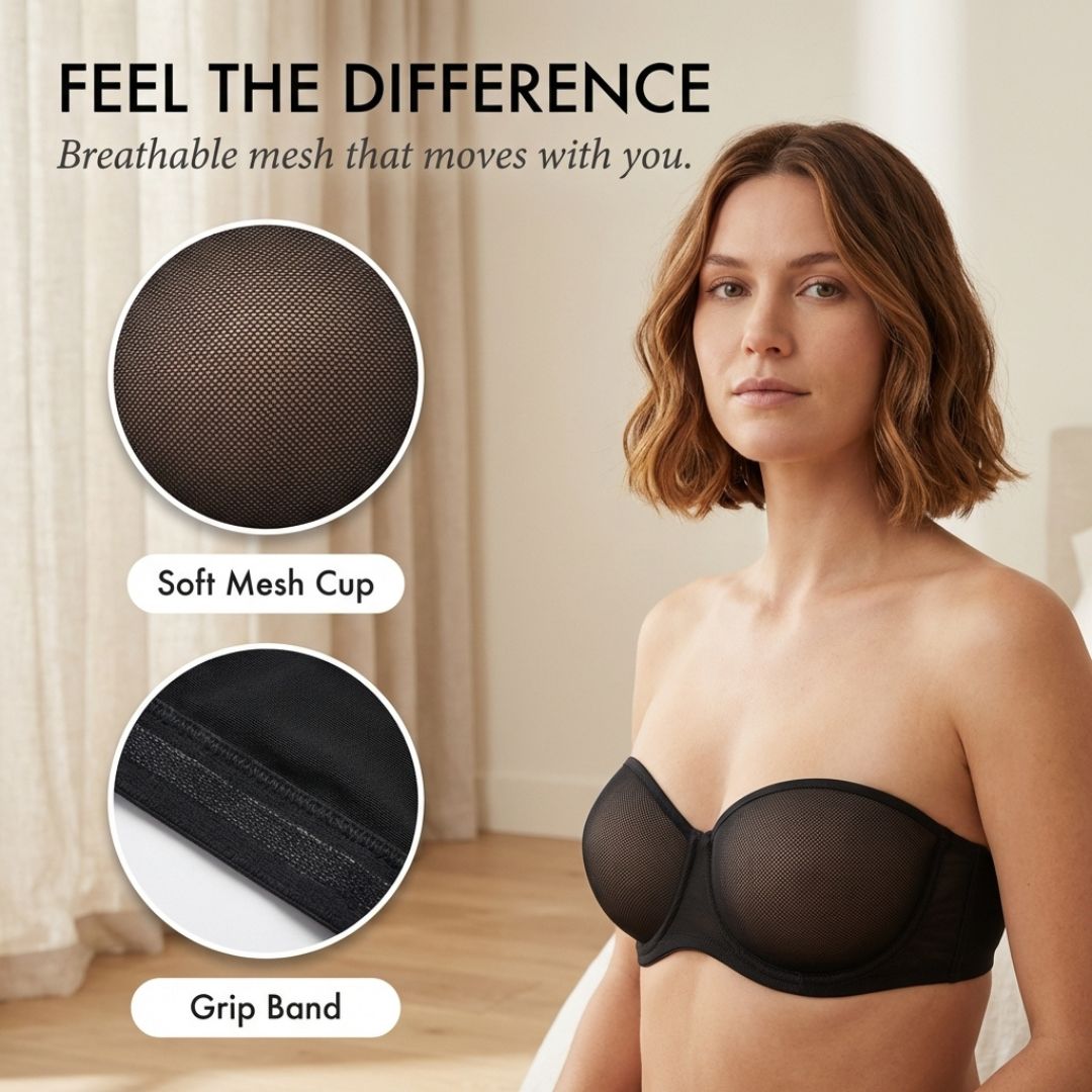 Formelle™ – Strapless Underwire Balconette Bra | Mesh Cup, All-Day Hold + 50% OFF