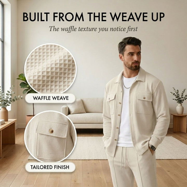 Harlow™ – Waffle-Knit Shirt Jacket &amp; Straight-Leg Pants 2-Piece Set for Men + 50% OFF