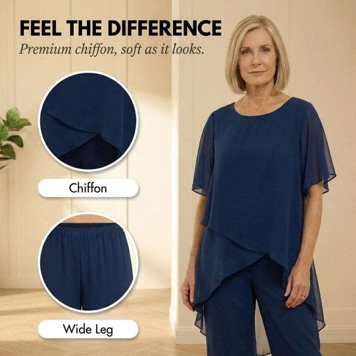 Drapesse™ – Asymmetric Layered Chiffon Top &amp; Wide Leg Pants Set + 50% OFF