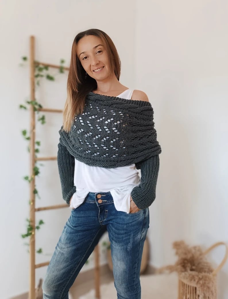 The AuraKnit Cable Wrap – Versatile Knitted Shrug for Women + 50% OFF