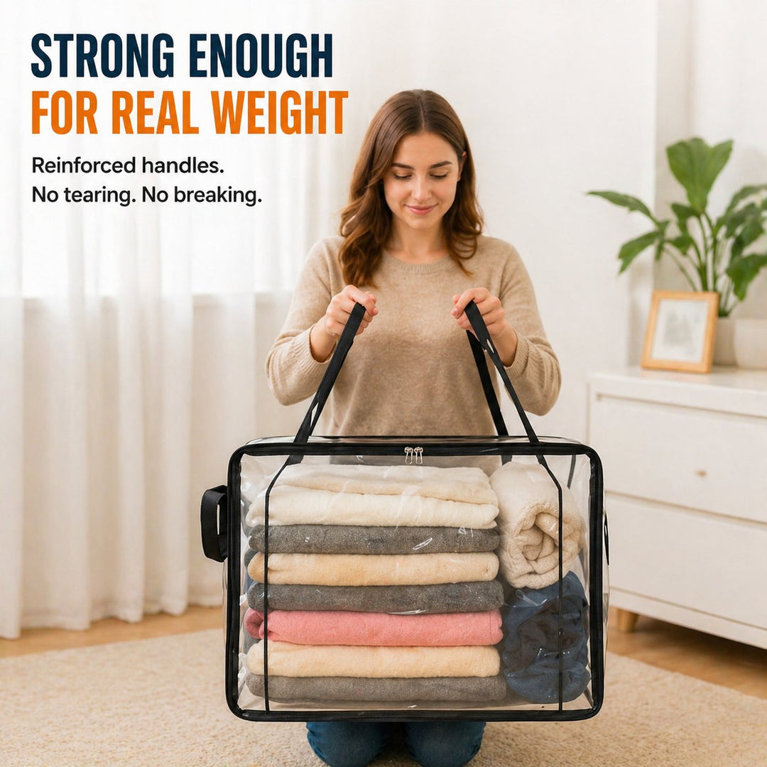 ClearNest™ – Heavy-Duty Clear Stackable Storage Bag for Clothes &amp; Moving + 50% OFF