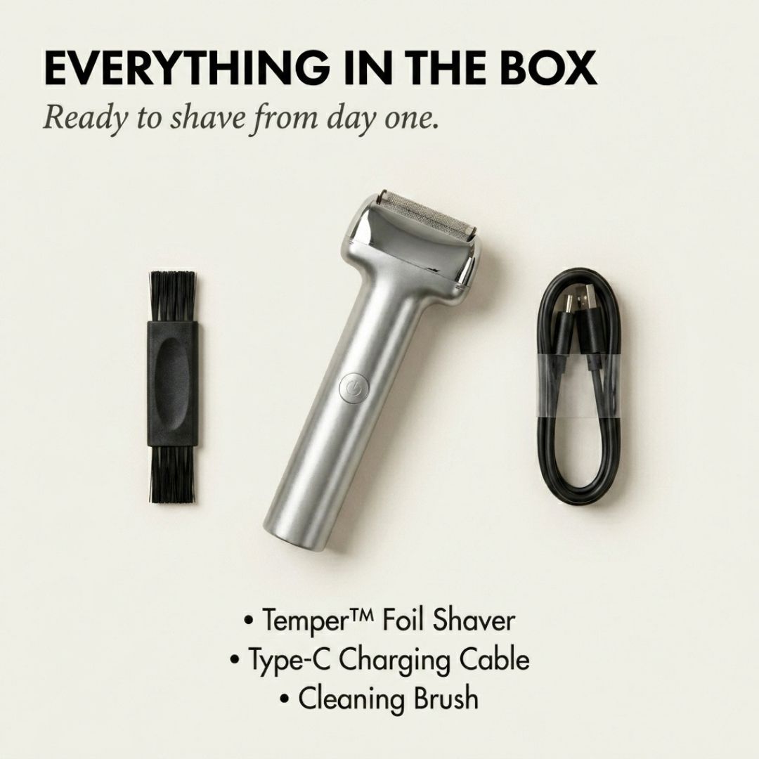 Temper™ – Wide Foil, Tilt Head &amp; IPX6 Rechargeable Electric Shaver for Men + 50% OFF