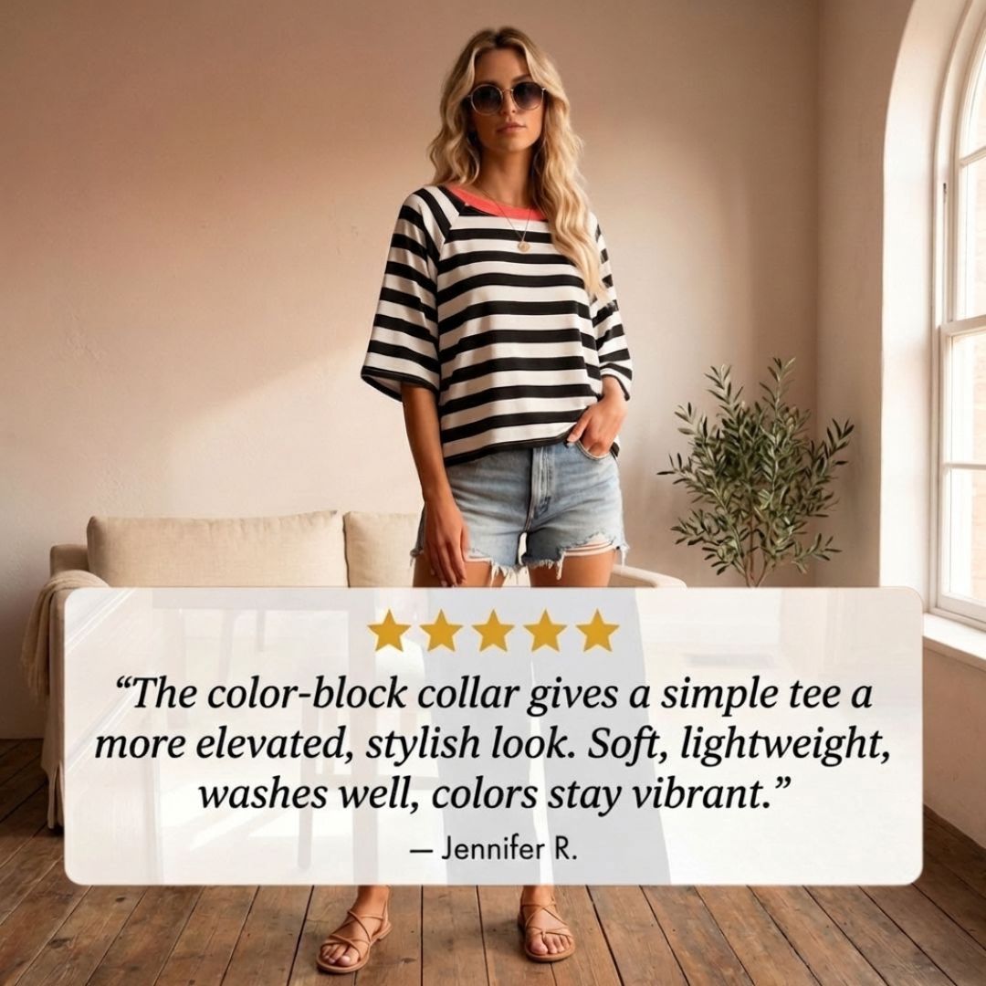 Brezza™ – Relaxed Stripe Color-Block Short Sleeve Women&