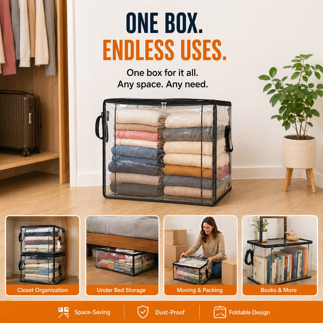 ClearNest™ – Heavy-Duty Clear Stackable Storage Bag for Clothes &amp; Moving + 50% OFF